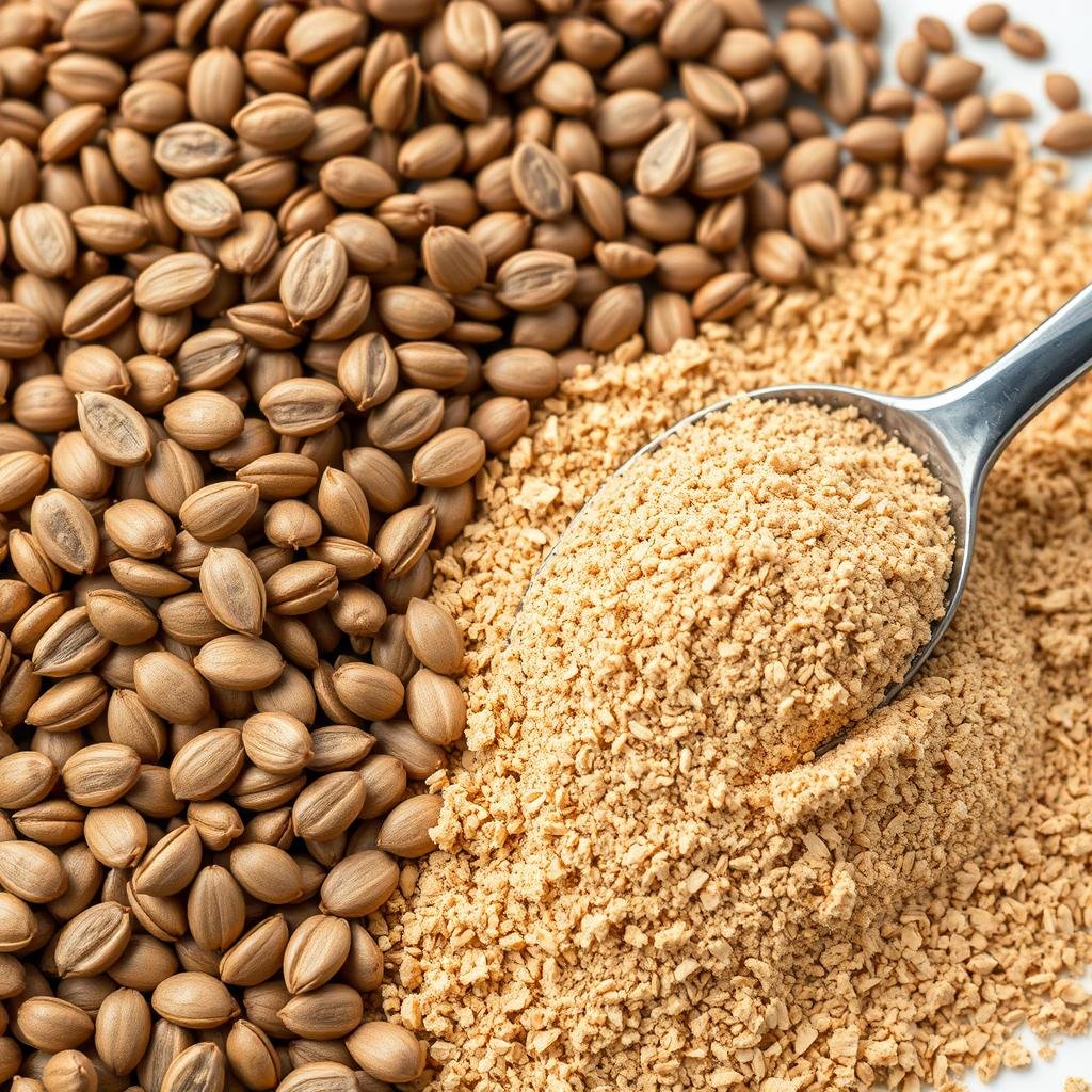 Flax seeds and powder used in Pawbiotix for omega-3 fatty acids